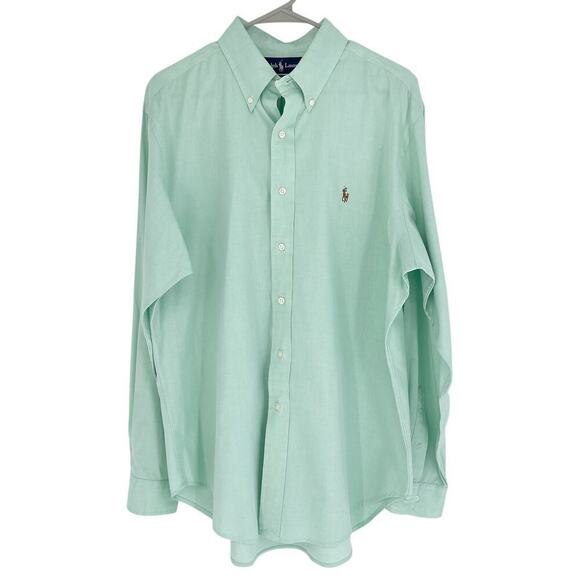 Ralph Lauren Classic Fit Seafoam Button Down Pony Shirt Size 16.5 34/35 - Picture 2 of 7
